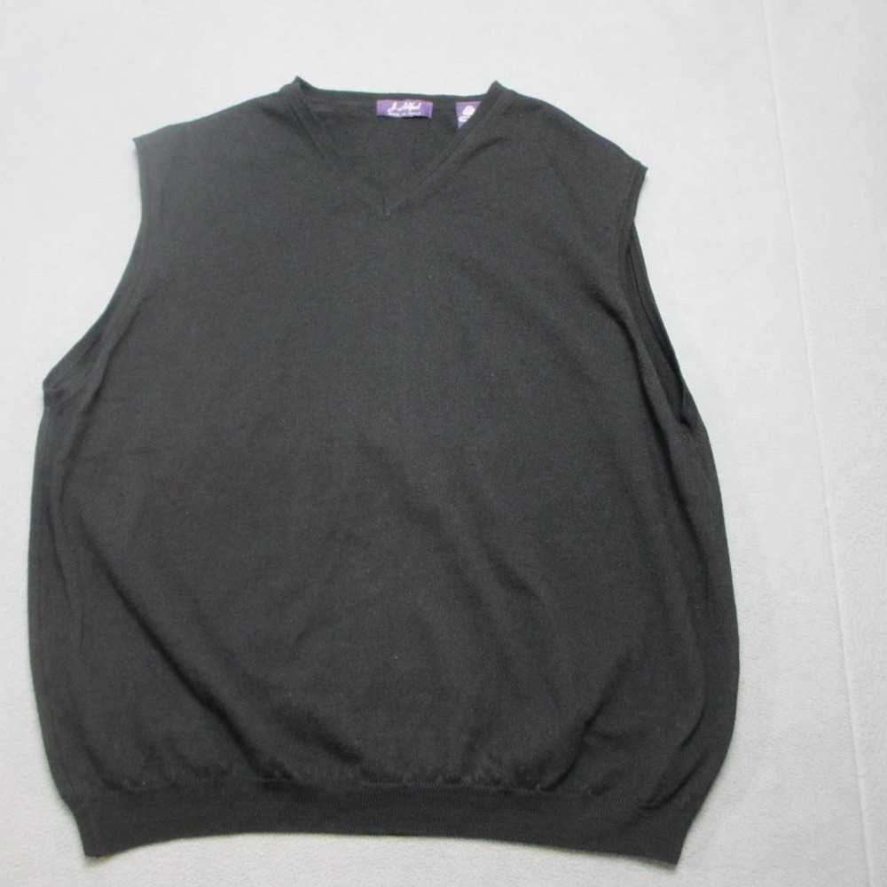 J. Ashford Sweater Vest Mens 2XL Black Extra Fine Merino Wool V Neck Made Italy